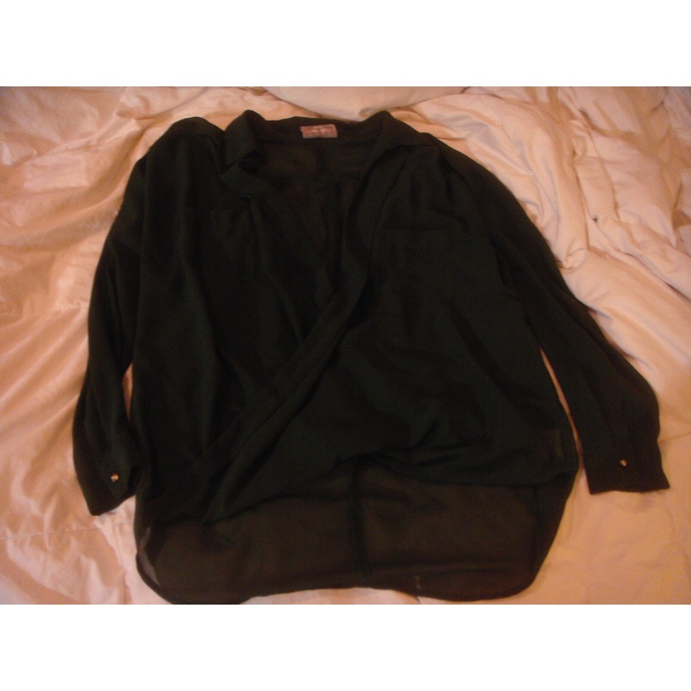 Romeo & Juliet couture womens M‎ sheer open front long sleeve green shirt top